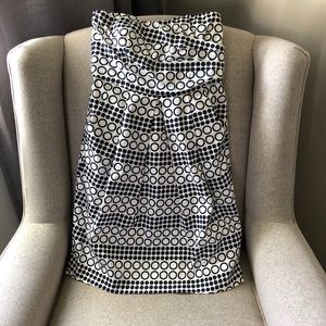 Navy blue spotted strapless dress
